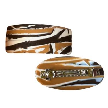 Imagem de Par Presilha Prendedor de Cabelo Retrô Luxo Tamanho Grande Oval e Retangular - Marrom Escuro