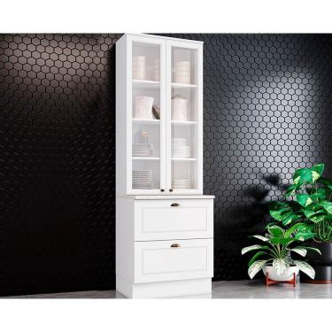 Imagem de Paneleiro de Cozinha Modulado Cristaleira Americana 2 Portas c/ Vidro e 2 Gavetas 71,5cm Branco - Henn