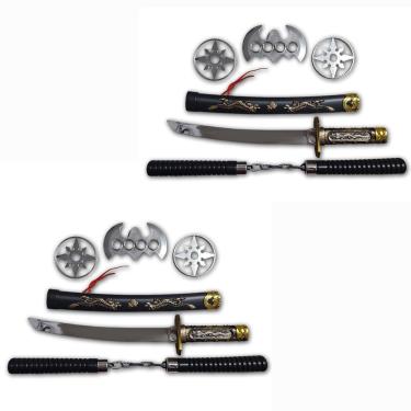 Imagem de 2 Kits Ninja Espada Katana Nunchako Shuriken Infantil Samurai