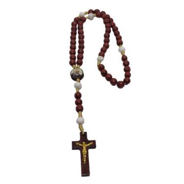 Imagem de Terço Padre Pio - Marrom E Branco