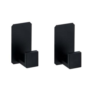 Imagem de Kit de ferragens para banheiro autoadesivo preto, suporte para papel higiênico de aço inoxidável, barra de toalha, gancho, acessórios para banheiro, conjunto, gancho 2 peças