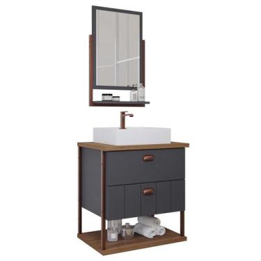 Imagem de Gabinete de Banheiro Uni com Cuba e Espelheira 60cm Titanium/Freijo - 