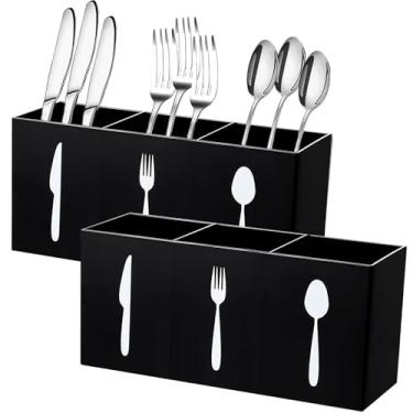 Imagem de Organizador de talheres de acrílico, 2 peças, caixa de armazenamento de talheres de prata, suporte de utensílios, faca, colher e garfo, caixa de armazenamento de utensílios de mesa com 3 seções para