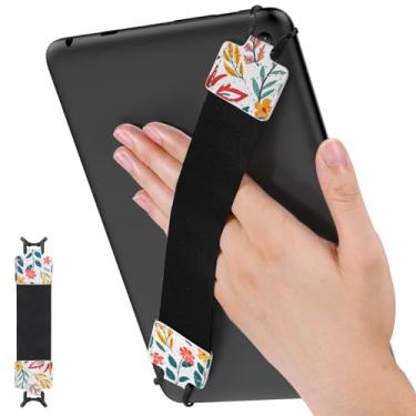 Imagem de MoKo Alça de mão de segurança para tablet de 9 a 11 polegadas, iPad/iPad Pro/iPad Air/Kindle Fire HD/Samsung, alça de mão versátil de alta elasticidade, suporte de dedo leve, cinto preto, flores