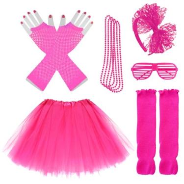 Imagem de Miayon Acessórios para fantasia infantil 6 em 1 dos anos 1970, 1980, roupas chiques e vestidos para festa temática de cosplay para meninas, Rosa, M