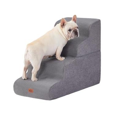 Imagem de MASSFU Escada Curva Cinza Para Cães, Rampa Camas Altas, 22,8" De Altura, Degraus Cães 4 E Gatos Pequenos, Escadas Animais Estimação Subir Em