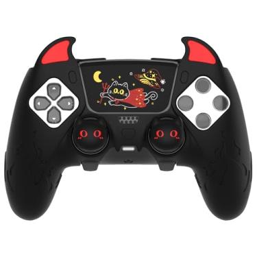 Imagem de PlayVital for PS5 Edge Controller Skin | Demon Black Silicone Cover with Touchpad Sticker & Thumb Grip Caps | Cute Protecter Case Accessories