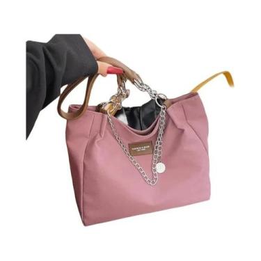 Imagem de Bolsa Tote de Nylon Grande com Alça de Corrente - Bolsa de Ombro Femin