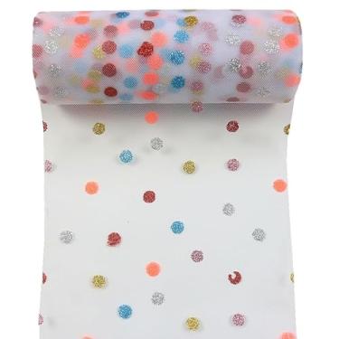 Imagem de Yuanchuan Rolos de tule Dot Glitter 15,2 cm x 10 jardas (9,1 m) cor brilhante para corredor de mesa, cadeira, faixa, laço para animais de estimação, saia tutu, costura, artesanato, tecido, fita de