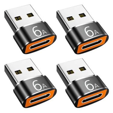 Imagem de Adaptador USB para USB C, pacote com 4, adaptador USB C fêmea para USB A macho, conversor de cabo carregador tipo C para USB A compatível com iPhone 15 14 13 12 Pro Apple Watch Airpods, Samsung Galaxy