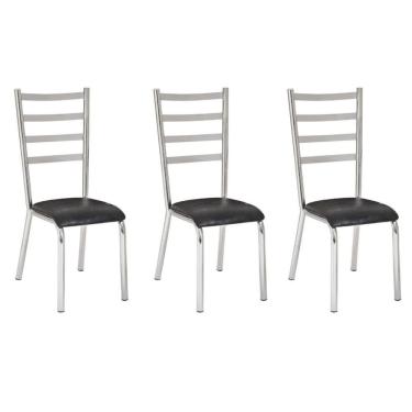 Imagem de Kit 3 Cadeiras Laura Cromada Para Cozinha-Assento Preto