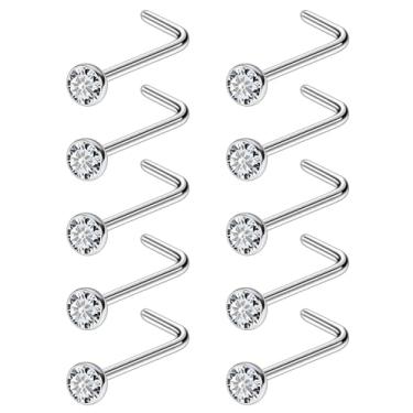 Imagem de Ruifan Anéis de nariz ASTM F136 de titânio 18G 20G 22G com zircônia cúbica transparente parafuso em forma de L piercing corporal hipoalergênico para mulheres 1,5 mm, 2 mm, 2,5 mm, 3 mm, 10 peças, 20G