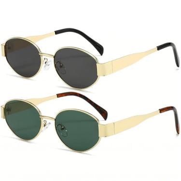 Imagem de AIEYEZO Óculos de sol polarizados para mulheres e homens, óculos de sol ovais, modernos, armação oval de metal, lentes de proteção UV400, Pacote com 2 (ouro/cinza + ouro/verde), MM
