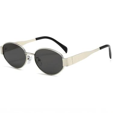 Imagem de AIEYEZO Óculos de sol polarizados para mulheres e homens, óculos de sol ovais, modernos, armação oval de metal, lentes de proteção UV400 (prata/cinza), Prata/cinza, MM