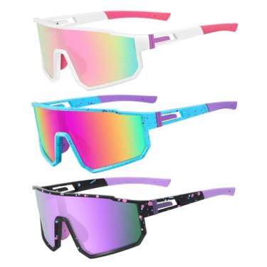 Imagem de MVPTGRS Óculos de sol de beisebol juvenil para meninos e meninas de 8 a 14 anos TR90 armação esportiva infantil para softball, ciclismo, beisebol, golfe, Colorido, roxo e rosa, Age 8-14