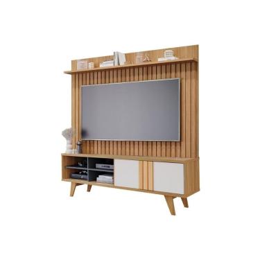 Imagem de Rack Bancada c/ Painel p/ Tv Até 70 Pol Paraty/trend Ripado 100% Mdf 1 Porta 180x127cm Nature/off White - Permóbili