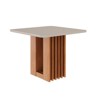Imagem de Mesa de Jantar Quadrada com Tampo de Vidro Ariela Off White e Cinamomo 95 cm