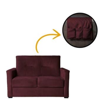 Imagem de Sofá Pequeno 2 Lugares 1,35 Porta Controle No Braço Alice Marsala