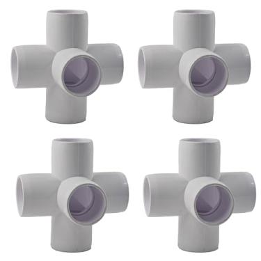 Imagem de PDETVEO 4 peças de encaixes de tubulação de cotovelo de PVC de 2,5 cm, conector de 5 vias, juntas de tubos resistentes para projetos DIY, estrutura de jardim, irrigador, sistema de irrigação por