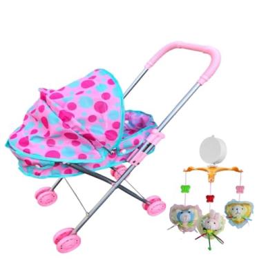 Imagem de Genérico, Kit Carrinho Boneca Bebê Reborn Rosa C/Móbile Musical Urso