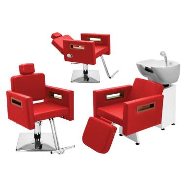 Imagem de Kit Salão de Beleza 1 Cadeira Fixa + 1 Reclinável Quadrada + 1 Lavatório C/Ap Tunísia