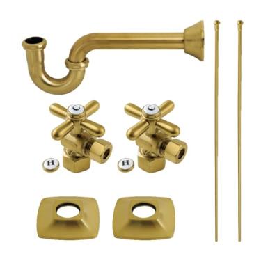 Imagem de Kingston Brass Kit de acabamento de pia de encanamento Gehry KPK110P7 com P-Trap, 30 cm (C) x 11 cm (L) x 76 cm (A), latão escovado