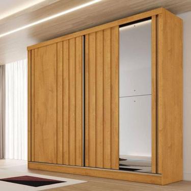 Imagem de Roupeiro Solteiro Ripado Espelho 2 Portas Galati Made Marcs