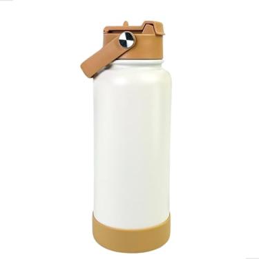 Imagem de Garrafa Térmica Inox 1L com Alça e Canudo/Tampa Rosca – Antivazamento, Parede Dupla, Bebida Quente e Fria – Academia, Escritório e Viagens (p1859 Branco dois Bicos)