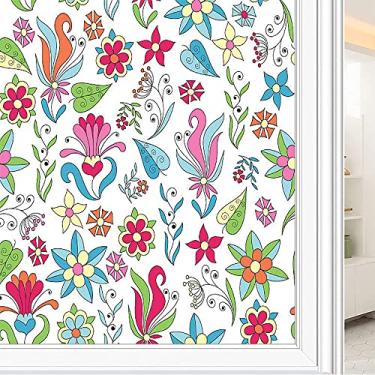 Imagem de Película de janela de privacidade de flores, textura de estilo floral, filme de vidro para sala de estar e escritório em casa, L90 x C 190 cm