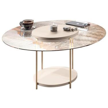 Imagem de Mesa de Centro Para Sala Redonda Tampo Vidro Pés Aço Allure B01 Off Wh