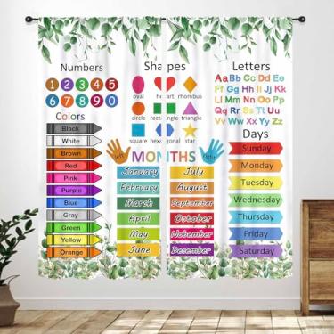 Imagem de Cortinas de sala de aula do alfabeto ABC, plantas de folhas de eucalipto verdes rústicas, ferramentas engraçadas de aprendizagem, educação escolar, crianças, quarto de bebê, sala de estar, cortinas de