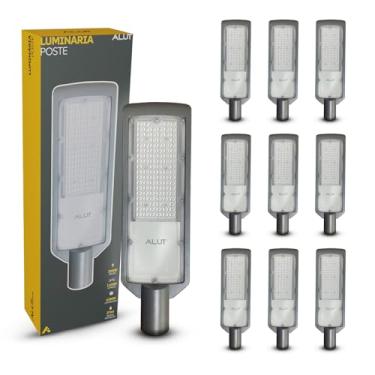 Imagem de Kit 10 Luminarias ALUT LED Pública Detroit 200W Holofote, 12000 Lúmens IP66 Prova D'Água, Bivolt para Ruas, Estacionamentos e Postes