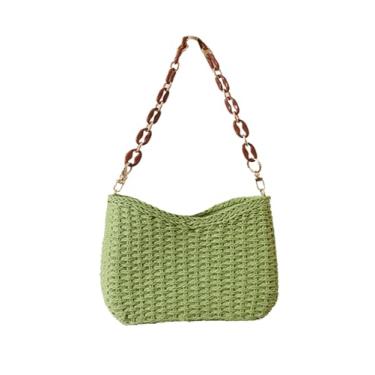 Imagem de SHAREYOIU Handwove Bolsa de ombro de palha natural cor doce bolsa de praia, Verde