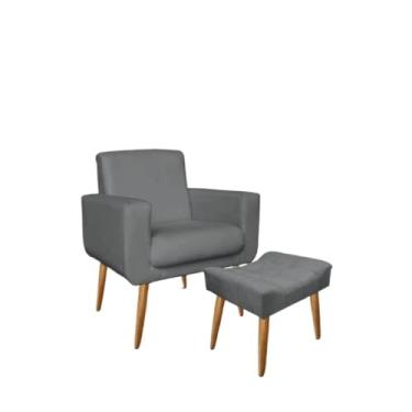 Imagem de Kit Poltrona e Puff Requinte com Pés Palito Suede Aninha Decor (Cinza CLARO)