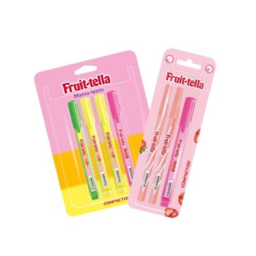 Imagem de Marca Texto com Cheirinho e Canetas, Kit com 4 Marca Textos Coloridos 0,8mm e 3 Canetas Esferográficas