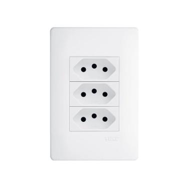 Imagem de Tomada Tripla Fame Habitat 2p+t 10a Com Placa 4x2 Branca