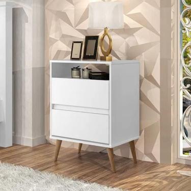 Imagem de mesa de canto cama 2 gavetas estilo retro pes de madeira