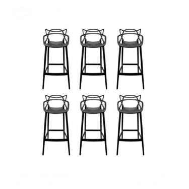 Imagem de Kit Com 6 Banquetas Alta Allegra Masters 100% Polipropileno Preta