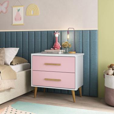 Imagem de Mesa de Cabeceira Infantil Arco-íris Espresso Móveis Branco/Rosa