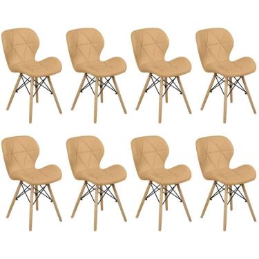 Imagem de Kit 08 Cadeiras Charles Eames Eiffel Slim Wood Estofada - Nude Escuro