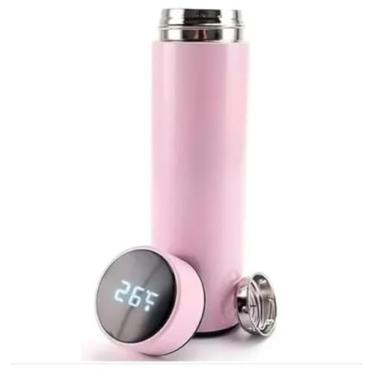 Imagem de Garrafa Térmica Inox 500ml com Sensor LED de Temperatura – Parede Dupla, Portátil e Antivazamento (ROSA)