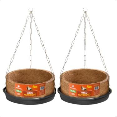 Imagem de Kit 2 Vaso Completo Fibra Coco Pendurar Prato Corrente N5 Gigante Samambaia Orgânico Ecológico Xaxim