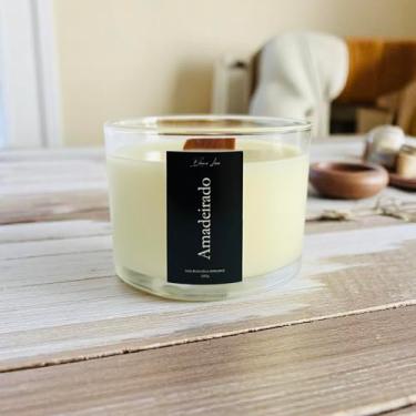 Imagem de Vela Aromática Amadeirado 100g Premium Perfumada Cera Vegetal com Pavio de Madeira