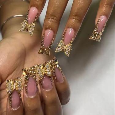 Imagem de Press on Nails IMSOHOT Golden Duck Rhinestone French Tips