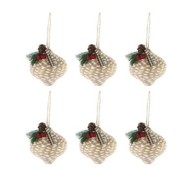 Imagem de 6 Peão Rústico Enfeite Árvore Natal Fibra Natural - Magizi