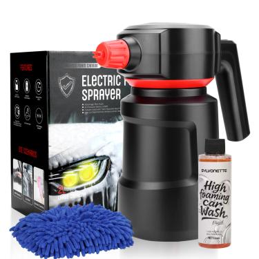 Imagem de Sylvonette Pulverizador elétrico de espuma – Pulverizador de bomba alimentado por bateria sem fio de 2L com proteção inteligente, canhão de espuma com sabão de lavagem de carro de 150 ml para limpeza
