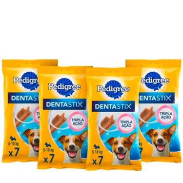 Imagem de Kit Petisco Pedigree Dentastix para Cães Adultos Porte Pequeno Sabor Carne - 4 Pacotes (7 Unidades)