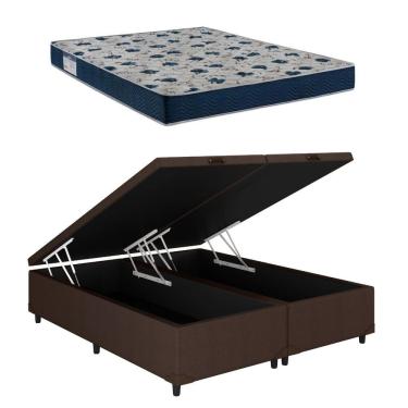 Imagem de Cama Box Baú Casal Bipartido Marrom Colchão ISO 60 D28 - Ortobom