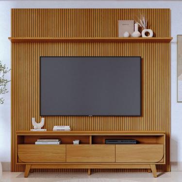 Imagem de Rack com Painel para TV 75 Polegadas Luna 3 Gavetas 1 Prateleira Cumaru - Madetec