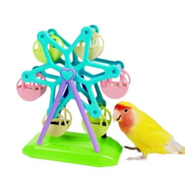 Imagem de Brinquedo de roda gigante com alimentadores para pássaros, brinquedos interativos para treinamento de pássaros, caixa de comida de papagaio, brinquedo educativo colorido para periquito de cacatua